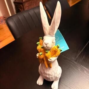 Martha Stewart Easter Bunny Holding Carrots Decor Carved Wood Style NWT